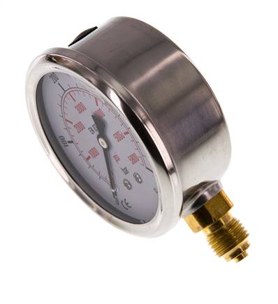 0..400 Bar (0..5802 psi) Manómetro de glicerina Abajo Acero inoxidable/Latón 63 mm Clase 1.6