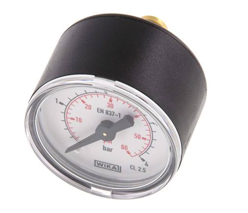 Manómetro de presión 0.4 bar (0..58 psi) Plástico trasero / latón 40 mm Clase 2.5