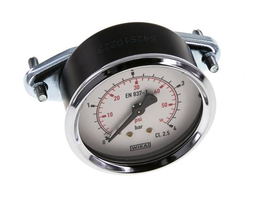 0..4 Bar (0..58 psi) Manómetro de montaje en panel Acero/Latón 63 mm Clase 2.5 (Soporte)
