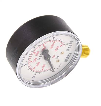 0..250 Bar (0..3626 psi) Manómetro por debajo de plástico / latón 63 mm Clase 2.5