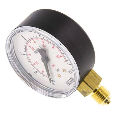 Manómetro de presión por debajo de plástico / latón 63 mm Clase 2.5