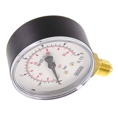 Manómetro de presión por debajo de plástico / latón 63 mm Clase 2.5