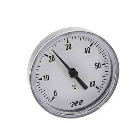 0 a +60°C Termómetro bimetálico de plástico Gabinete de 63mm Vástago de 40mm con termopozo