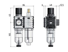 FRL G1/4'' 800l/min 0,5-10,0bar/7-145psi Manómetro de 40 mm Futura 0