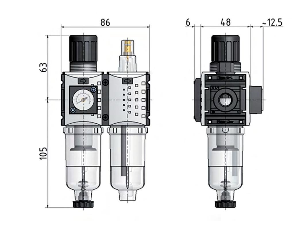 FRL 2 Partes G1/4'' 800l/min 0.5-8.0bar/7-116psi Semi-Auto Metal Futura 0