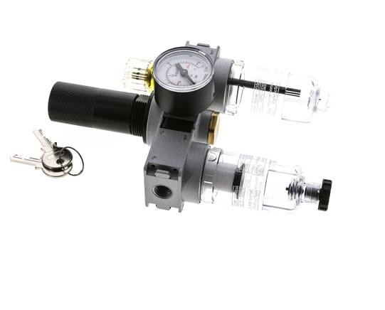 FRL 3 Partes G1/4'' 750l/min 0.5-10.0bar/7-145psi Semi-Auto 40 mm Manómetro con Cilindro de Bloqueo Policarbonato Multifix 0