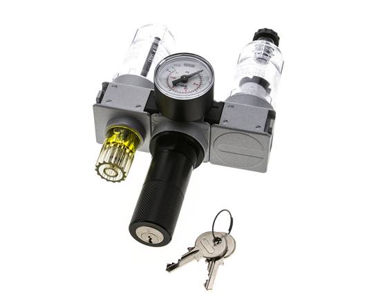FRL 3 Partes G1/4'' 750l/min 0.5-10.0bar/7-145psi Semi-Auto 40 mm Manómetro con Cilindro de Bloqueo Policarbonato Multifix 0