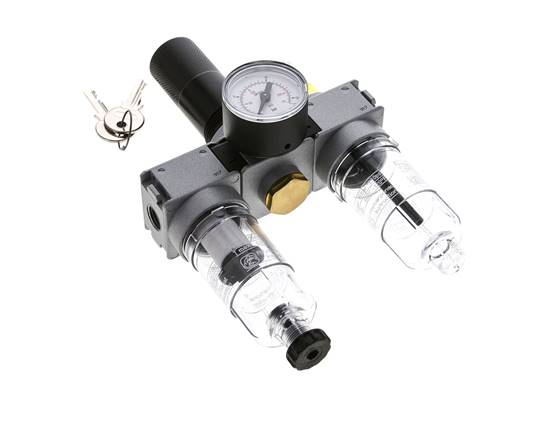 FRL 3 Partes G1/4'' 750l/min 0.5-10.0bar/7-145psi Semi-Auto 40 mm Manómetro con Cilindro de Bloqueo Policarbonato Multifix 0
