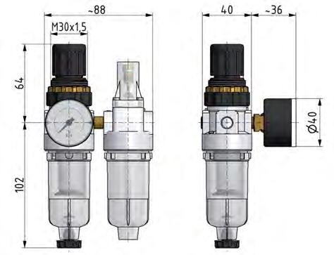 FRL 2 Partes G1/4'' 350l/min 0.5-10.0bar/7-145psi Semi-Auto Policarbonato Estándar 0