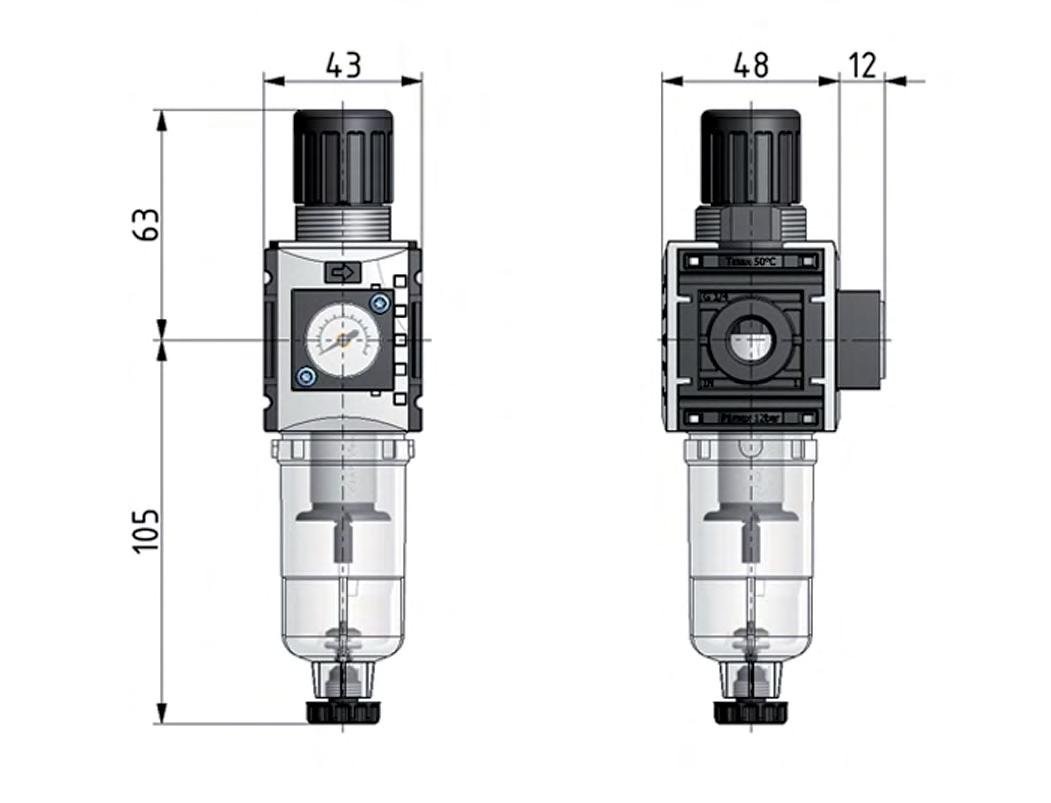 Filtro regulador G1/4'' 1000l/min 0,5-8,0bar/7-116psi Futura 0