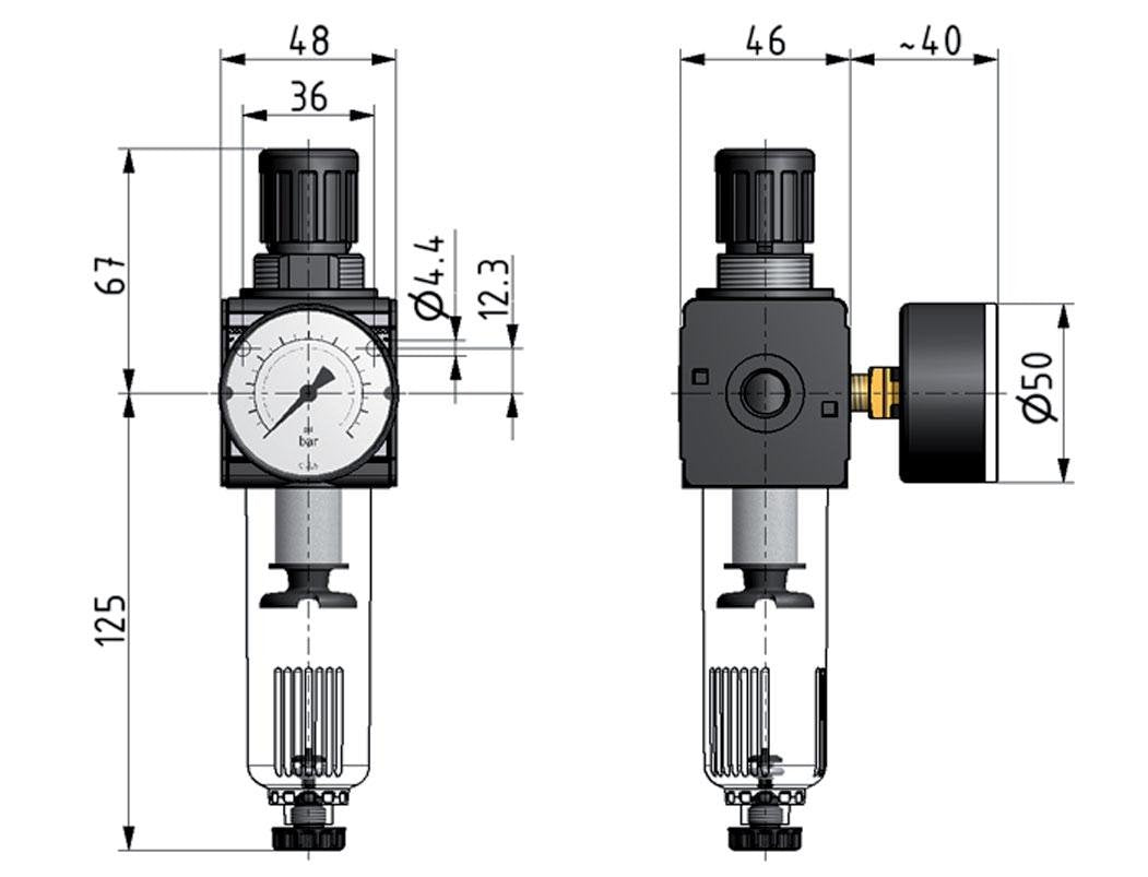 Filtro regulador G1/4'' 1600l/min 0,2-6,0bar/3-87psi Multifix 1