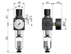 Filtro regulador G1/4'' 1600l/min 0,2-6,0bar/3-87psi Bloqueo de cilindro Multifix 1