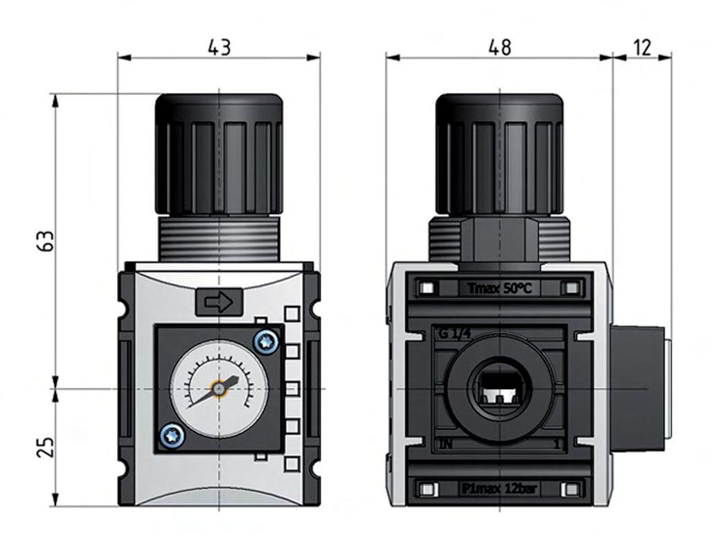 Regulador de presión G1/4'' 1000l/min 0.2-4.0bar/3-58psi PA 40 mm Manómetro Futura 0