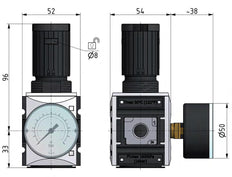Regulador de presión G1/4'' 2000l/min 0.1-1.0bar/1-14psi PA Futura 1