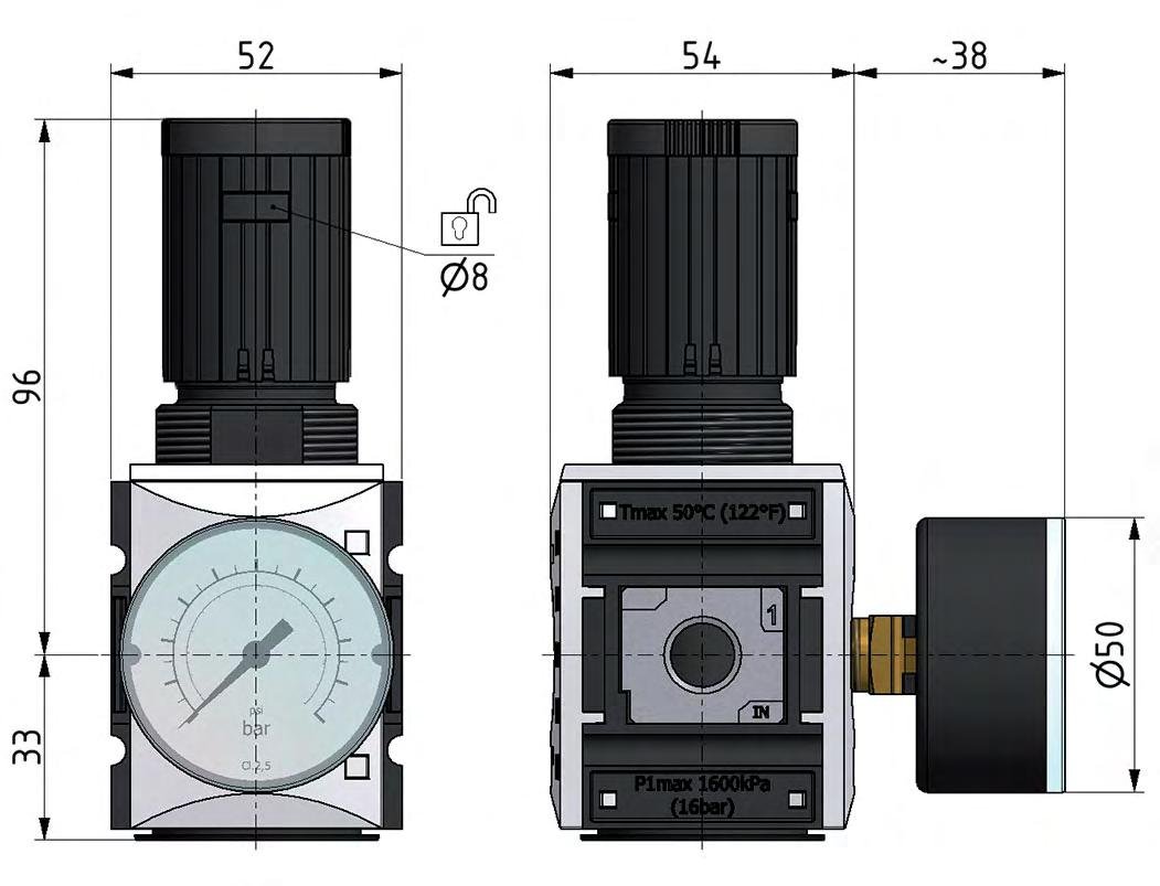 Regulador de presión G3/8'' 2500l/min 0,5-16,0bar/7-232psi Futura 1