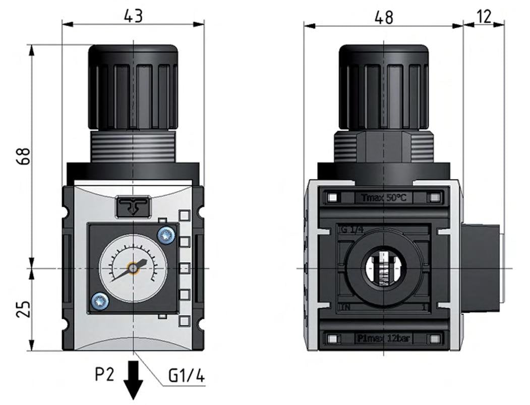 Regulador de presión para conjunto de colector G1/4'' 1000l/min 0,5-10,0bar/7-145psi Manómetro de 40 mm Futura 0
