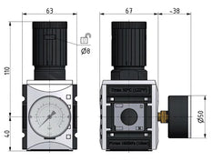 Regulador de presión de precisión G1/2'' 5200l/min 0.1-2.0bar/1-29psi PA Futura 2