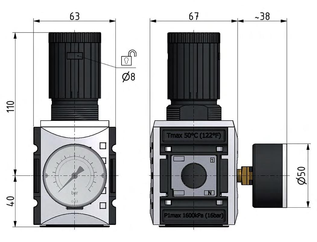 Regulador de presión G1/2'' 5200l/min 0.5-8.0bar/7-116psi PA Futura 2