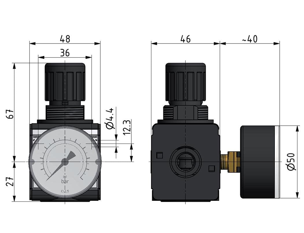 Regulador de presión G3/8'' 2100l/min 0,5-16,0bar/7-232psi Multifix 1