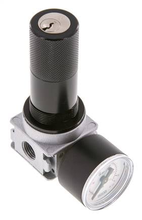 Regulador de presión G1/4'' 1450l/min 0.5-10.0bar/7-145psi de fundición de zinc con manómetro de 40 mm y cierre de cilindro Multifix 0