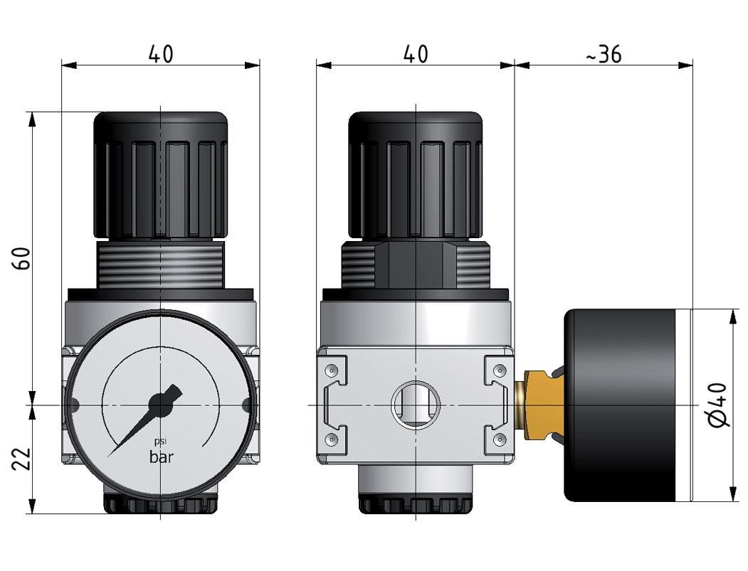 Regulador de presión G1/4'' 1450l/min 0.5-10.0bar/7-145psi de fundición de zinc con manómetro de 40 mm Multifix 0