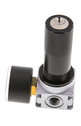 Regulador de presión G1/4'' 1450l/min 0.5-10.0bar/7-145psi de fundición de zinc con manómetro de 40 mm y cierre de cilindro Multifix 0