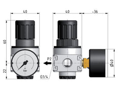Regulador de presión para ensamblaje de colector G1/4'' 1450l/min 0.5-10.0bar/7-145psi de fundición de zinc con manómetro de 40 mm Multifix 0