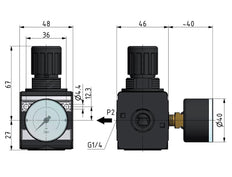 Regulador de presión para ensamblaje de colector G1/4'' 2250l/min 0.5-10.0bar/7-145psi Fundición de zinc Manómetro de 40 mm Multifix 1