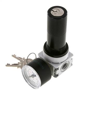 Regulador de presión G1/4'' 700l/min 0,1-3,0bar/1-44psi Manómetro de 40 mm Bloqueo de cilindro Multifix 0