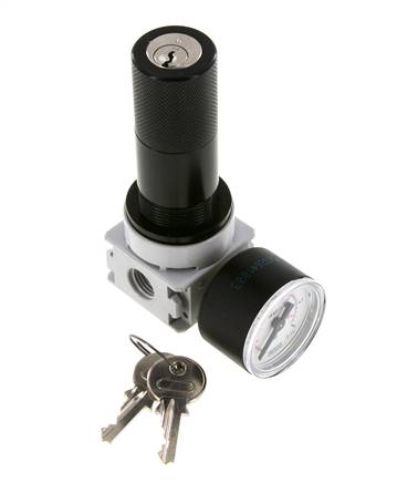 Regulador de presión G1/4'' 700l/min 0,1-3,0bar/1-44psi Manómetro de 40 mm Bloqueo de cilindro Multifix 0