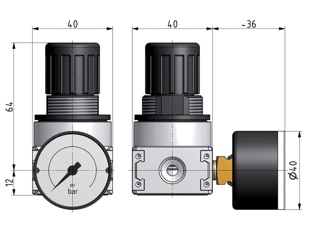 Regulador de presión G1/4'' 600l/min 0,2-6,0bar/3-87psi Manómetro de 40 mm Cylinder Lock Multifix 0