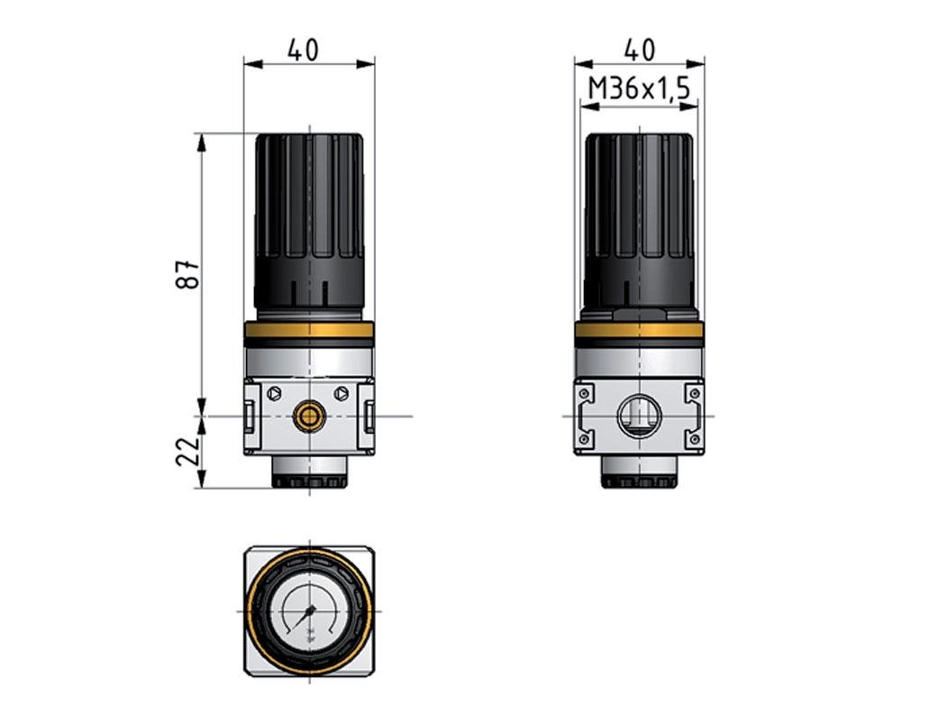 Regulador de presión G1/4'' 1450l/min 0.1-3.0bar/1-44psi Perilla de fundición de zinc con manómetro Multifix 0