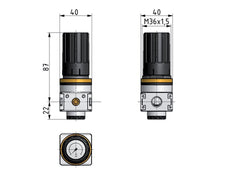 Regulador de presión G1/4'' 1450l/min 0.1-3.0bar/1-44psi Perilla de fundición de zinc con manómetro Multifix 0