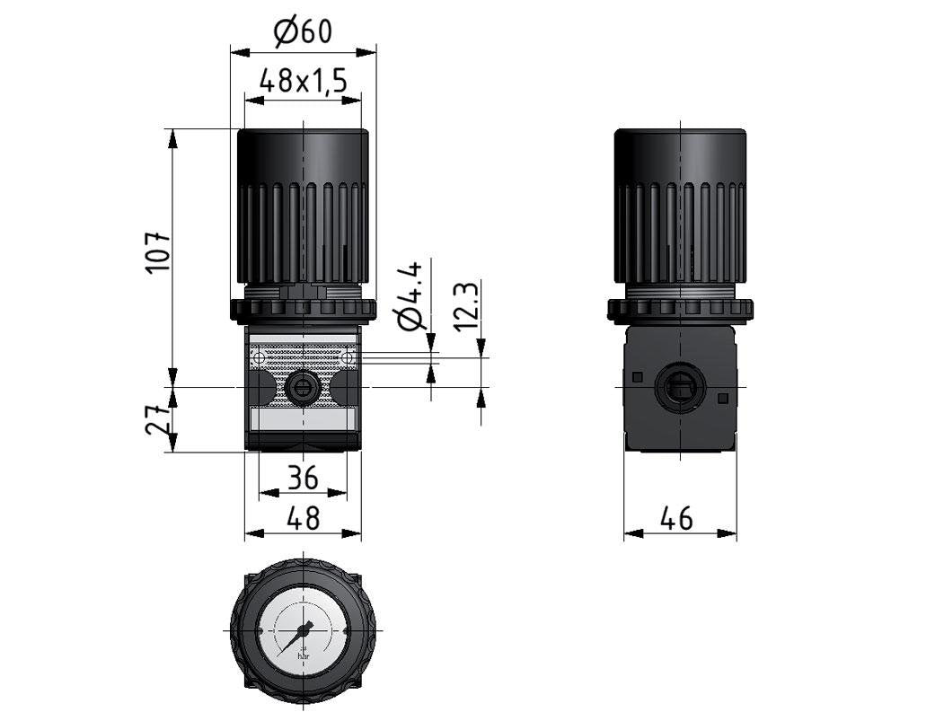 Regulador de presión G1/4'' 2100l/min 0.2-6.0bar/3-87psi Perilla de fundición de zinc con manómetro Multifix 1