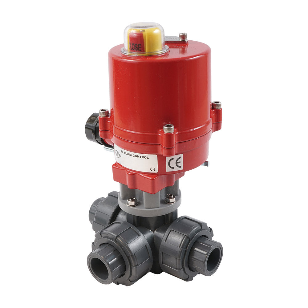 G2'' válvula de bola eléctrica PVC 3 vías taladro en T 24 V CA/CC PTFE/EPDM