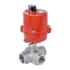 Válvula de Bola Eléctrica de Acero Inoxidable 3 Vías L-Port Rp 3/4'' 100-240 V AC