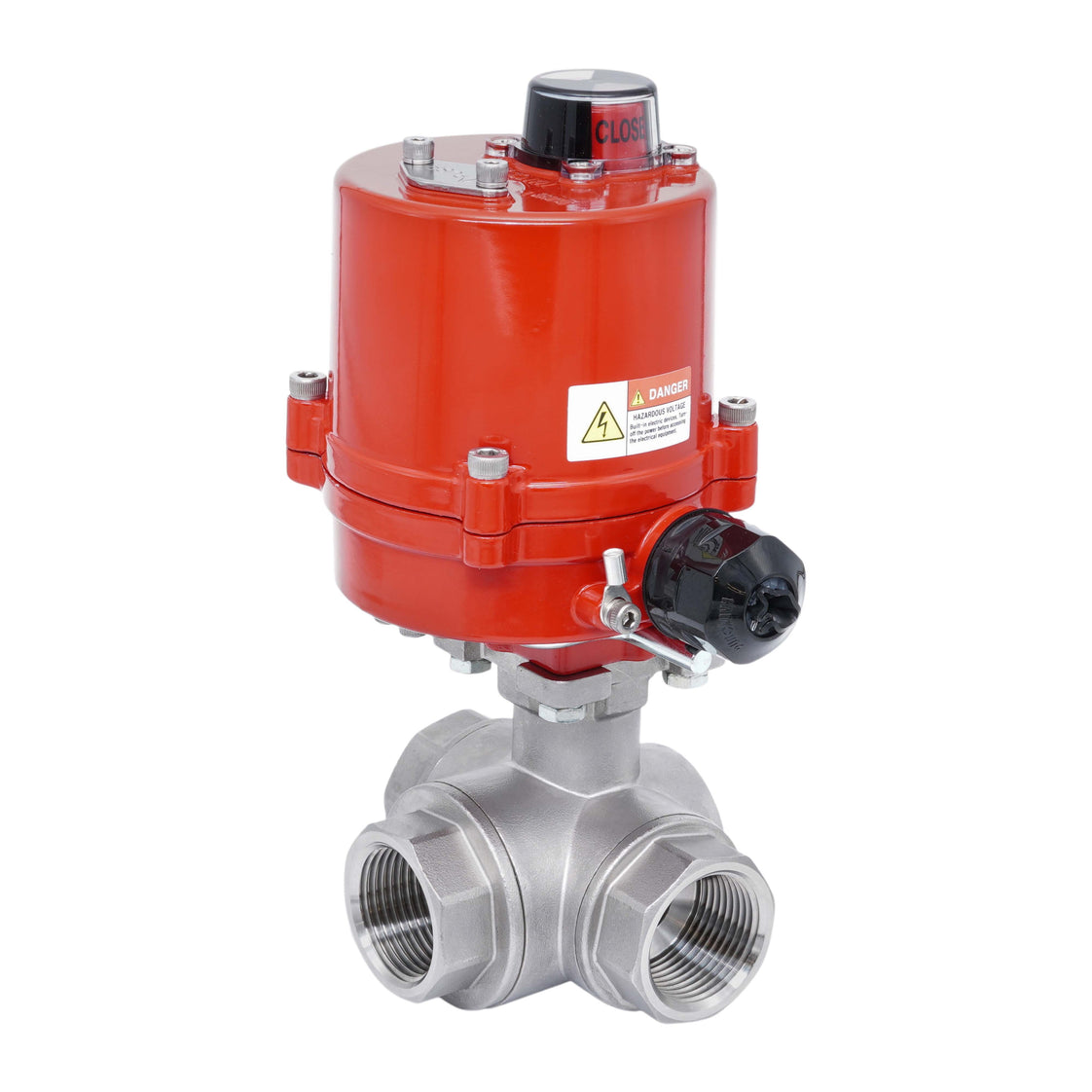 Válvula de Bola Eléctrica de Acero Inoxidable 3 Vías L-Port Rp 3/4'' 12 V AC/DC