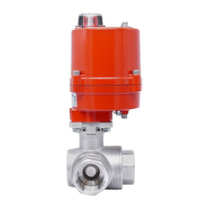Válvula de Bola Eléctrica de 3 Vías T-Port de Acero Inoxidable Rp 1'' 24 V AC/DC