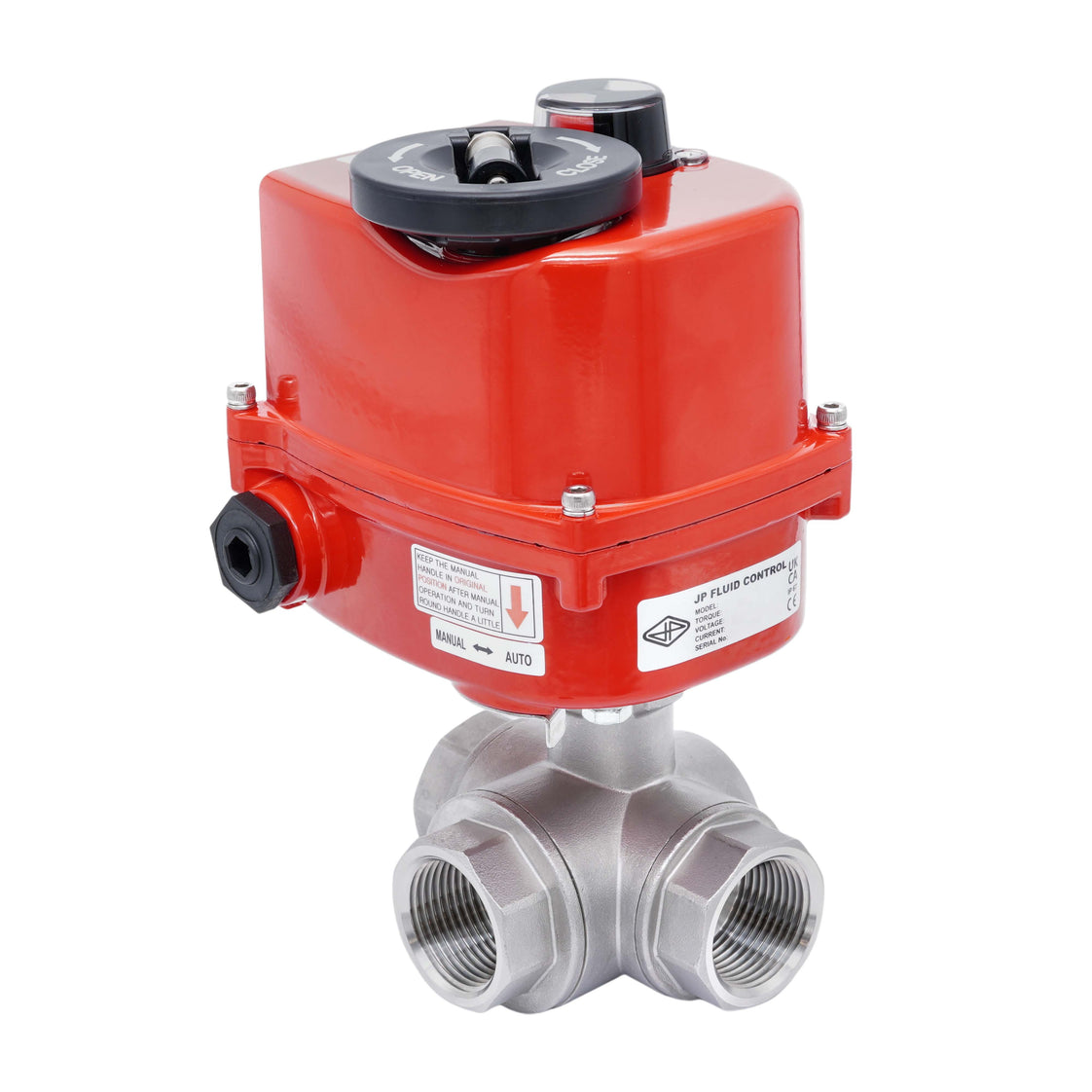 Válvula de Bola Eléctrica de 3 Vías T-Port de Acero Inoxidable Rp 1 1/4'' 24 V AC/DC