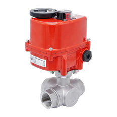 Válvula de Bola Eléctrica de 3 Vías T-Port de Acero Inoxidable Rp 1 1/4'' 24 V AC/DC