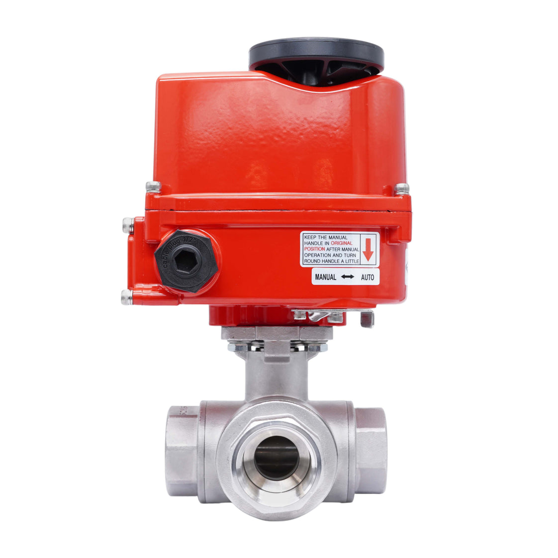 Válvula de Bola Eléctrica de Acero Inoxidable 3 Vías L-Port Rp 1 1/4'' 100-240 V AC