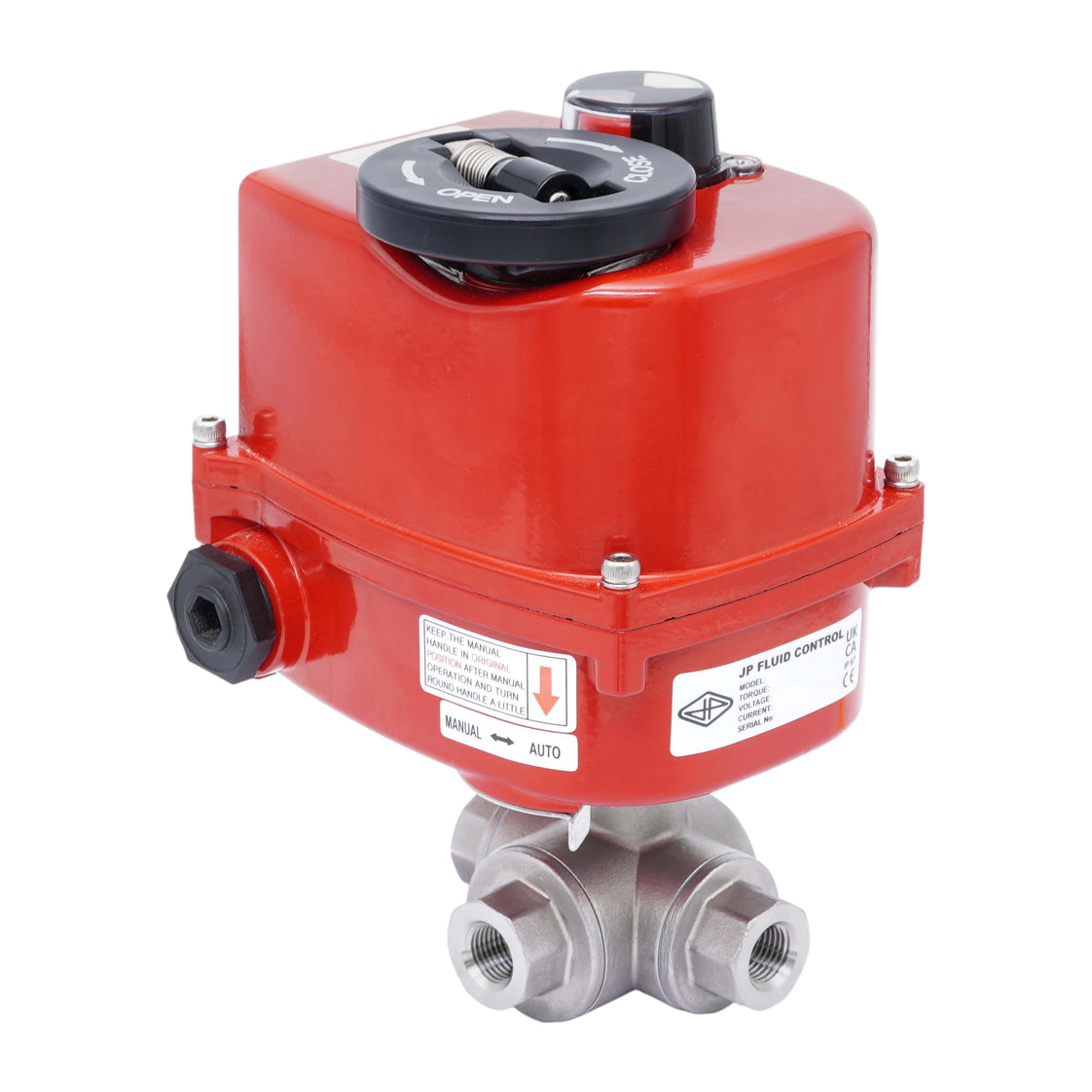 Válvula de Bola Eléctrica Modulante de Acero Inoxidable 3 Vías T-Port Rp 1'' 24 V AC/DC