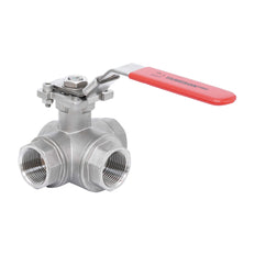 Rp 3/8'' 3 vías puerto en T válvula de bola de acero inoxidable 69 bar RTFE ISO-Top F04 - TamesonPRO 1125-038-T