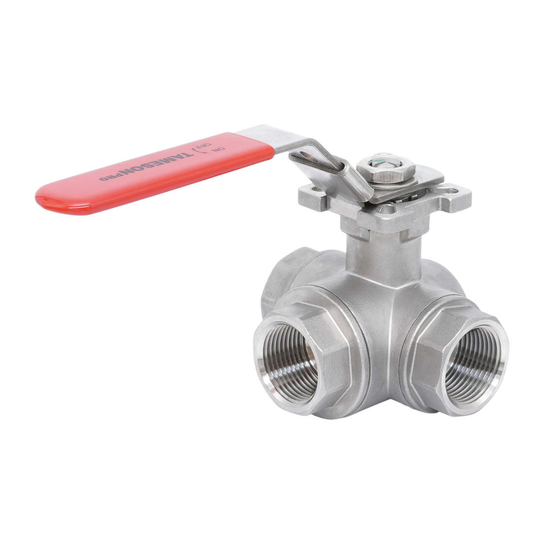 Rp 1-1/4'' 3 vías puerto en T válvula de bola de acero inoxidable 69 bar RTFE ISO-Top F05 - TamesonPRO 1125-114-T