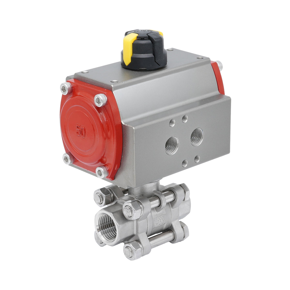 Válvula de Bola Neumática de Acero Inoxidable 2 Vías Rp 1/2'' Apertura por Resorte