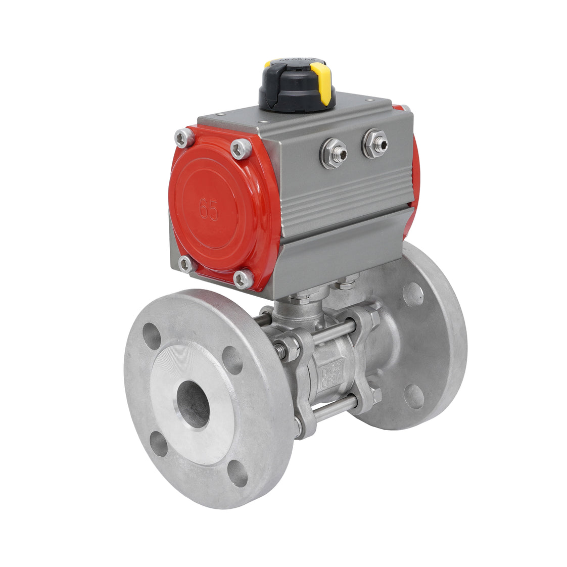 Válvula de Bola de Acero Inoxidable con Bridas Neumática 2 Vías de 3 Piezas DN15 PN40 Doble Efecto