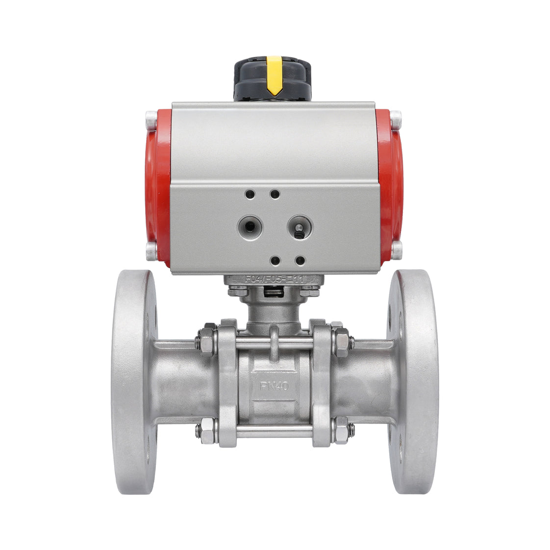 Válvula de Bola de Acero Inoxidable con Bridas Neumática 2 Vías de 3 Piezas DN20 PN40 Doble Efecto