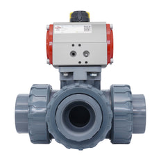 Válvula De Bola Neumática 63 mm Taladro En L PVC Doble Efecto