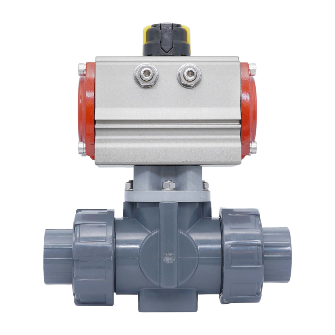 G2'' válvula de bola PVC neumática 3 vías taladro en L doble efecto