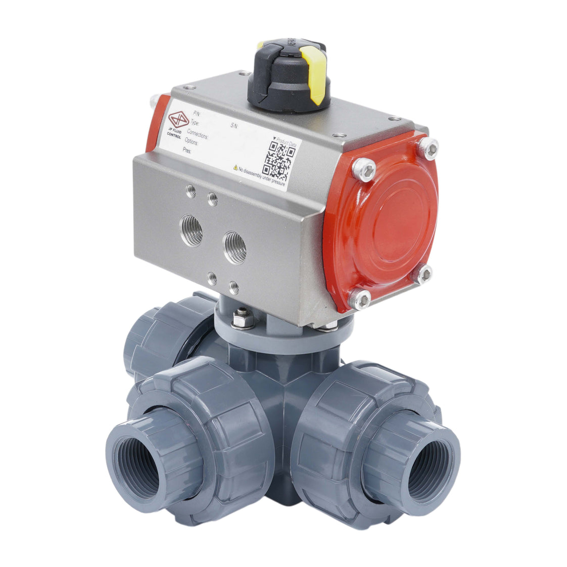 Válvula De Bola Neumática De 3 Vías G1/2'' Taladro En L PVC Doble Efecto